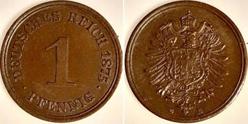 Duitsland 1 Pfennig 1875 E fast praegefrisch Kaiserreich..., Verzenden