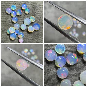 Partij van 10 karaat cabochon-opalen, wit, rond, uit, Verzamelen, Mineralen en Fossielen