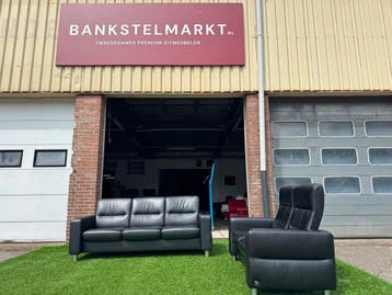 STRESSLESS Wave  bankstel zwart leer design 3+2zit banken, Design, 150 tot 200 cm, Rechte bank, Vierpersoons of meer