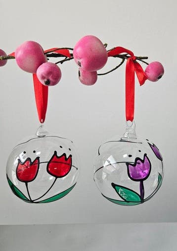 Kerstballen (2) - Glas in lood techniek - Bohemian glasbol -, Diversen, Nieuw