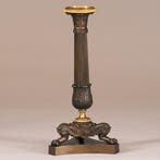 Stel van 2 bronzen deels vergulde kandelaren empire ca 1810, Antiek en Kunst, Antiek | Kandelaars, Ophalen of Verzenden