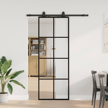 vidaXL Schuifdeur met beslagset 76x205 cm ESG glas zwart, Verzenden, Nieuw
