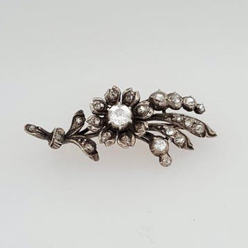 Broche - 14 karaat Zilver, Geel goud Diamant (Natuurlijk)