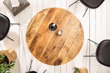 Massieve eettafel IRON CRAFT 80cm rond naturel mangohout -, Huis en Inrichting, Ophalen of Verzenden, Nieuw