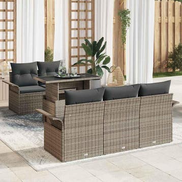 vidaXL Tuin Sofa Set 6 st Grijs [Synthetisch]: Poly Rattan, Verzenden, Nieuw, Rotan, 6 zitplaatsen