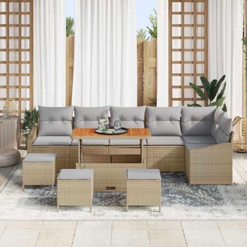 vidaXL Tuinbankenset 10 st 8-Aantal zitplaatsen Beige Poly, Verzenden, Nieuw, Rotan, Meer dan 8 zitplaatsen