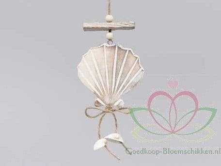 Houten deco Schelp schelpenhanger 9-8 cm, Huis en Inrichting, Woonaccessoires | Kunstplanten en Kunstbloemen, Nieuw, Ophalen of Verzenden