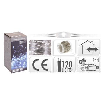 LED Kerstverlichting 120 Micro-LED 11,9 m Koud Wit Zilverdra, Verzenden, Nieuw