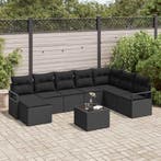 vidaXL Bankstel met kussen 9 pcs Zwart poly rattan, Tuin en Terras, Verzenden, Nieuw, Rotan, Meer dan 8 zitplaatsen