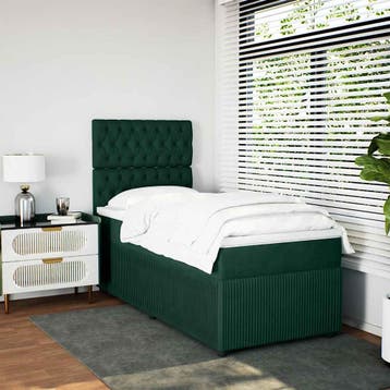 vidaXL Boxspring met matras fluweel donkergroen 90x190 cm, 90 cm, Eenpersoons, Verzenden, Nieuw