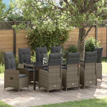 vidaXL Tuin eettafelset 9 st Grijs poly rattan, Verzenden, Nieuw, Meer dan 8 zitplaatsen