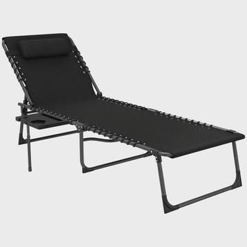 Outsunny Verstelbare Loungestoel Zwart - Inklapbaar, Met Die, Tuin en Terras, Verzenden, Nieuw