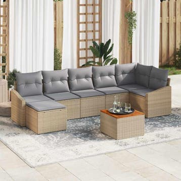 vidaXL Tuinbankenset 8 st Beige poly rattan, Verzenden, Nieuw, Rotan, 8 zitplaatsen