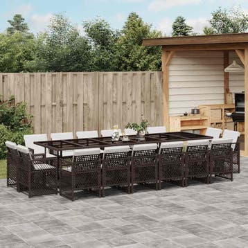 vidaXL 17-delige Tuinset met kussens poly rattan bruin, Verzenden, Nieuw, 6 zitplaatsen, Tuinset
