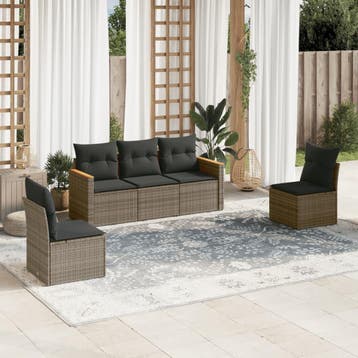 vidaXL 5-delige Loungeset met kussens poly rattan grijs, Verzenden, Nieuw, Loungeset