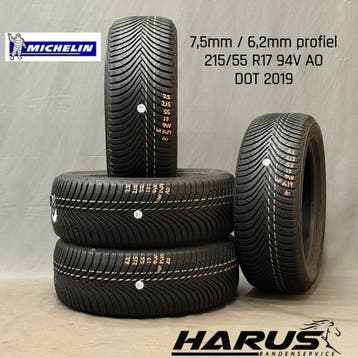 215/55/17 94V AO Michelin winterbanden 7,5/6,2mm profiel 4X, 17 inch, Band(en), Personenwagen, Gebruikt
