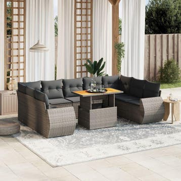 vidaXL 10-delige Loungeset met kussens poly rattan grijs, Tuin en Terras, Tuinsets en Loungesets, Verzenden, Nieuw, Loungeset