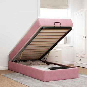 vidaXL Ottoman bed met matras 90x200cm fluweel roze, 90 cm, Eenpersoons, Verzenden, Nieuw