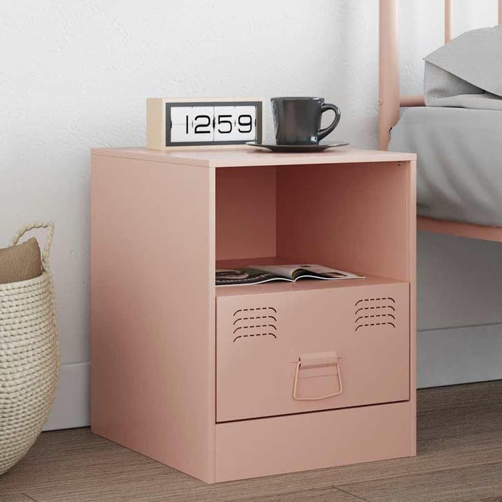 vidaXL Nachtkastje 34,5x39x44 cm staal roze, Huis en Inrichting, Slaapkamer | Nachtkastjes, Nieuw, Metaal of Aluminium, Verzenden