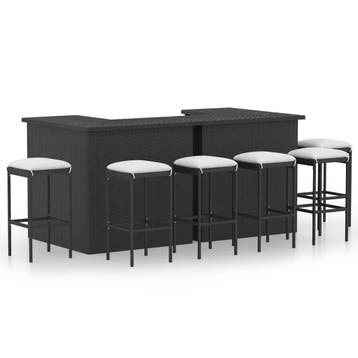vidaXL 8-delige Tuinbarset met kussens poly rattan zwart, Verzenden, Nieuw, 7 zitplaatsen