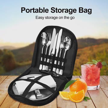 Draagbare Camping Bestekset RVS - Complete Picknick Tafelset, Verzenden, Nieuw