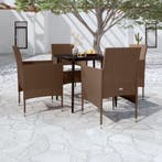 vidaXL 5-delige Tuinset met kussens bruin en zwart, Tuin en Terras, 4 zitplaatsen, Nieuw, Tuinset, Verzenden
