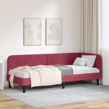 vidaXL Hoekbedframe Wijnrood 80 x 200 cm Fluweel, Eenpersoons, Verzenden, Nieuw, Stof