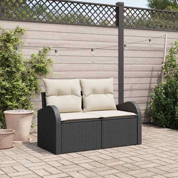 vidaXL Tuinbank met kussen Zwart 124 x 62 x 69cm poly rattan, Verzenden, Nieuw, Rotan