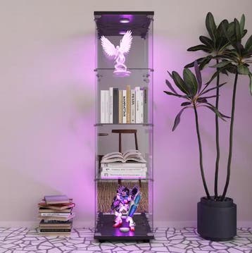 Glazen Vitrinekast met LED, 4 Lagen en Slot – Wit, Huis en Inrichting, Kasten | Vitrinekasten, Verzenden, Nieuw