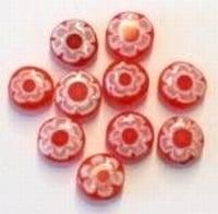 10 x Glaskraal plat mille-fiori rood 8 mm (Glaskralen), Ophalen of Verzenden, Nieuw, Kraal
