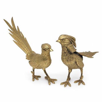 sculptuur, 2 Bronze Pheasants - 17 cm - Verguld brons