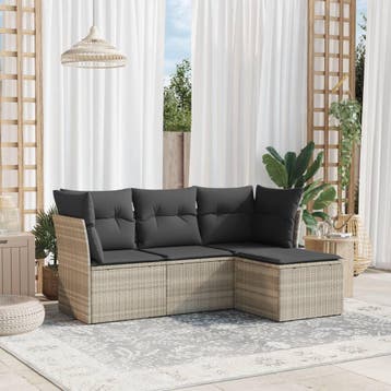 vidaXL 4-delige Loungeset met kussens poly rattan lichtgrijs, Verzenden, Nieuw, Loungeset
