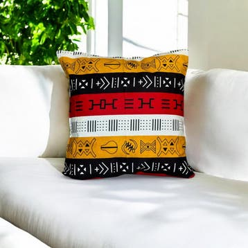 Afrikaans kussen | Rode Bogolan Symbols - Sierkussen 45x45 -, Ophalen of Verzenden, Nieuw