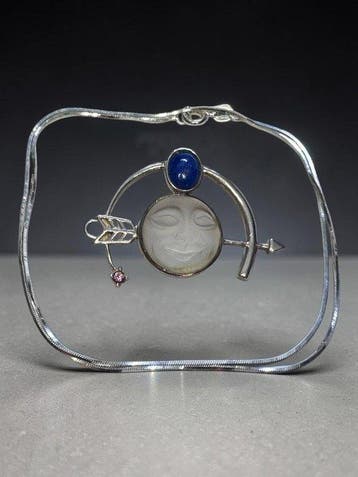 maan-gezichtshanger - Lapis Lazuli, toermalijn en