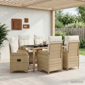 vidaXL Buiten eettafelset 7 st Beige en Crème Wit poly, Verzenden, Nieuw