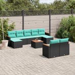 vidaXL 10-delige tuinbankset met kussens van zwart polyrotan, Verzenden, Nieuw
