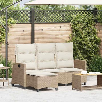 vidaXL Verstelbare tuinbank met kussens L-vormig beige poly, Verzenden, Nieuw