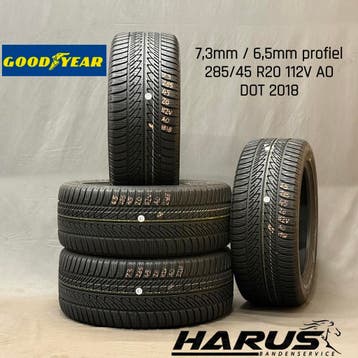 285/45/20 112V AO Goodyear winterbanden 7,3/6,5mm profiel 4X, Gebruikt, 285 mm, Band(en), Personenwagen