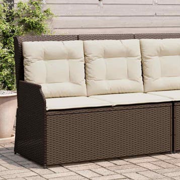 vidaXL Tuinbankje verstelbaar met kussens poly rattan bruin, Verzenden, Nieuw