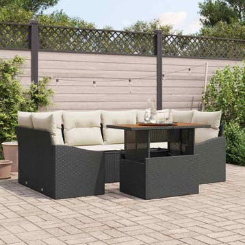 vidaXL Tuin Sofa Set 7 st Zwart Poly riet, Tuin en Terras, Tuinsets en Loungesets, Verzenden, Nieuw, Rotan, 7 zitplaatsen