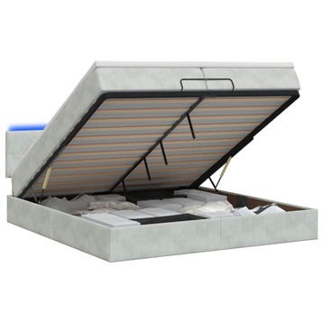 vidaXL Ottoman Bed met Matrassen en LED Lichtgrijs 200 x 200, Verzenden, Nieuw, Stof