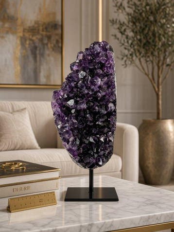 Quality polished dark colored amethyst on stand Kristal -