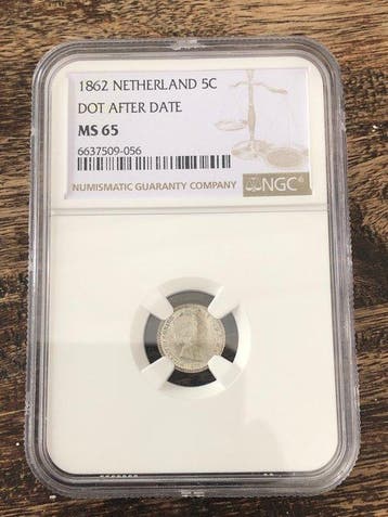 Nederland. Willem III. 5 Cents 1862 dot after date (Zonder, Postzegels en Munten, Munten | Nederland