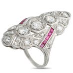 Ring Platina, Platina 1,0 ct diamant en robijn Art Deco-ring, Sieraden, Tassen en Uiterlijk, Ringen, Nieuw