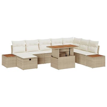 vidaXL Tuinbankenset 9 st Beige poly rattan, Verzenden, Nieuw, Rotan, Meer dan 8 zitplaatsen