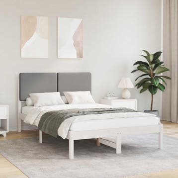 vidaXL Bedframe met Gevoerd Hoofdgedeelte Lichtgrijs 135 x, Verzenden, Nieuw, Hout
