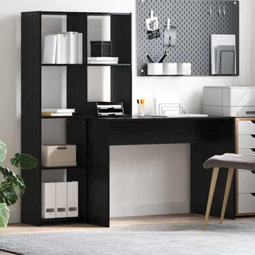 vidaXL Bureau met plank Zwart Eiken 138,5 x 55 x 143 cm, Huis en Inrichting, Verzenden, Nieuw
