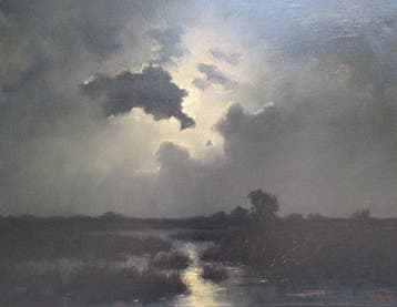 Cor van Reken ( 1879-1959 ) - Ven landschap bij nacht