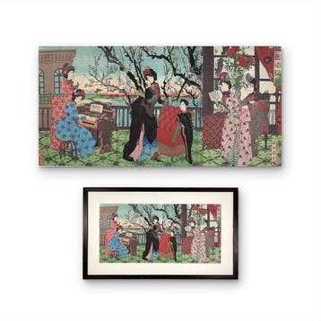 Meiji Ukiyo-e Triptych, Baien Shoka Zu (), with
