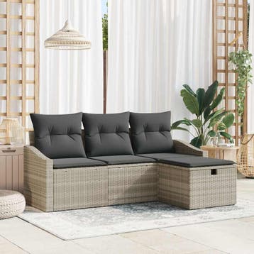 vidaXL Bankstel 4 st poly rattan, Verzenden, Nieuw, 4 zitplaatsen